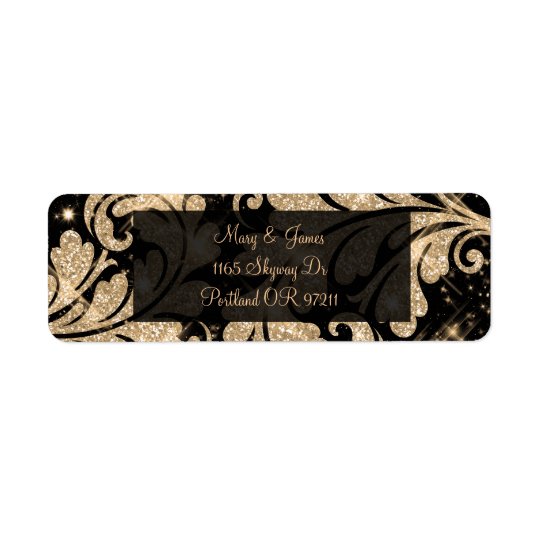 Elegant Wedding Address Gold Floral Glitter Swirl Return Address Label