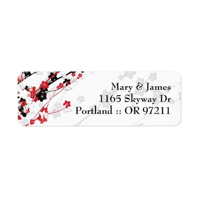 Elegant Wedding Address  Japanese Flowers Red Return Address Label (Front)