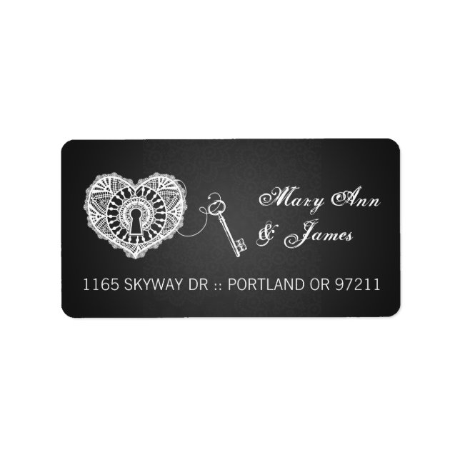 Elegant Wedding Address Key To My Heart Black Label (Front)