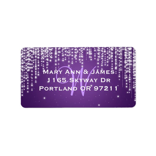 Elegant Wedding Address Night Dazzle Purple Label (Front)