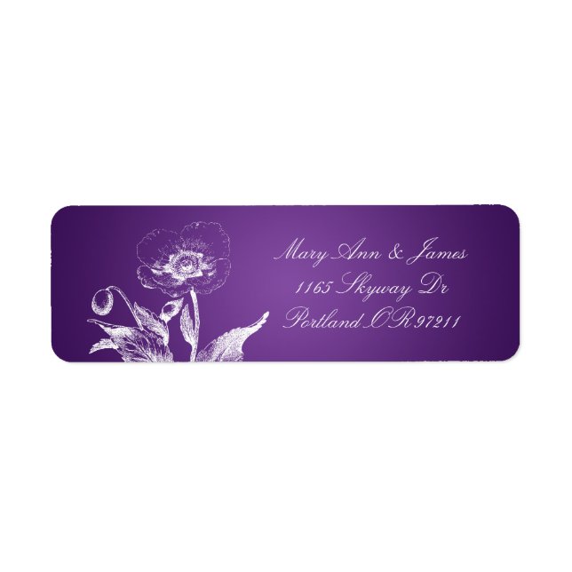 Elegant Wedding Address Poppy Purple Return Address Label (Front)