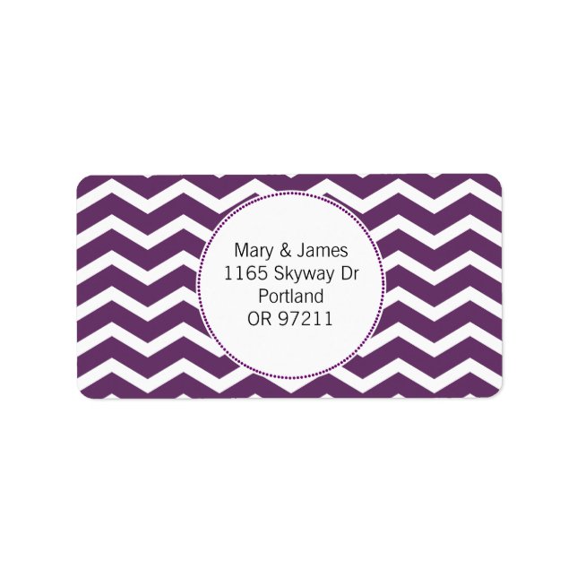 Elegant Wedding Address Purple Chevron Pattern Label (Front)