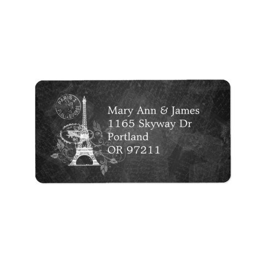 Elegant Wedding Address Romantic Paris Black Address Label