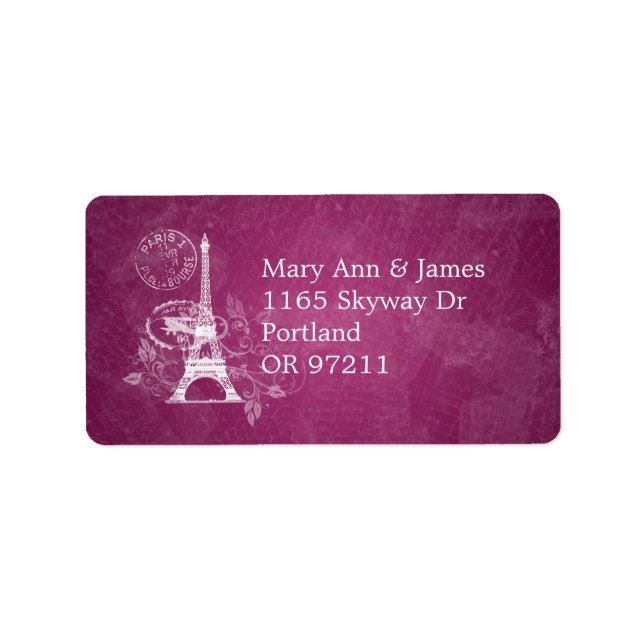 Elegant Wedding Address Romantic Paris Pink Label (Front)