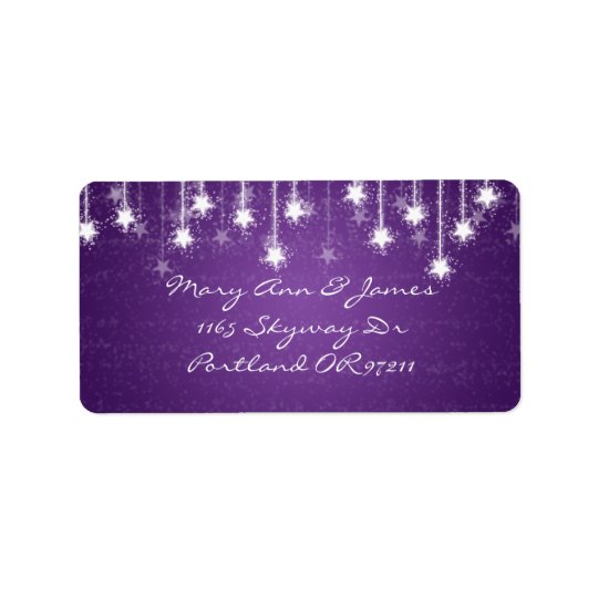 Elegant Wedding Address Shimmering Stars Purple Address Label