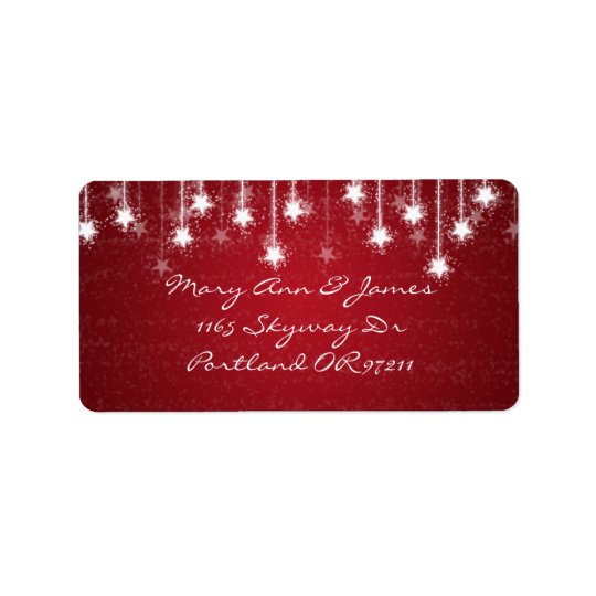 Elegant Wedding Address Shimmering Stars Red Address Label