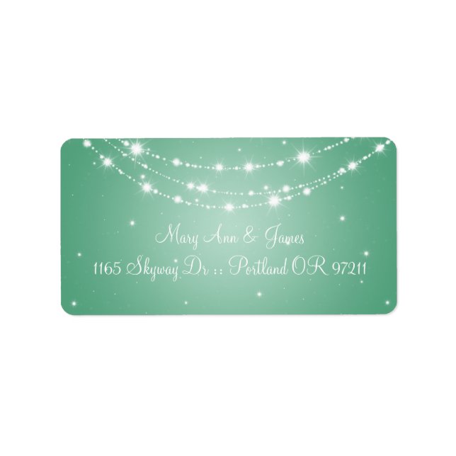 Elegant Wedding Address Sparkling Chain Mint Green Label (Front)