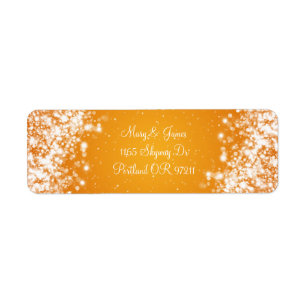Elegant Wedding Address Sparkling Wave Orange Return Address Label