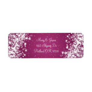 Elegant Wedding Address Sparkling Wave Plum Return Address Label
