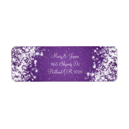 Elegant Wedding Address Sparkling Wave Purple Return Address Label