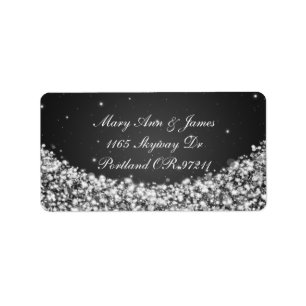 Elegant Wedding Address Star Sparkle Black Label