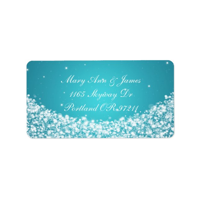 Elegant Wedding Address Star Sparkle Blue Label (Front)