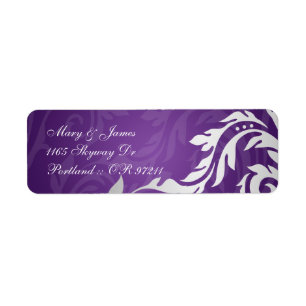 Elegant Wedding Address Swirly Flourish Purple Return Address Label