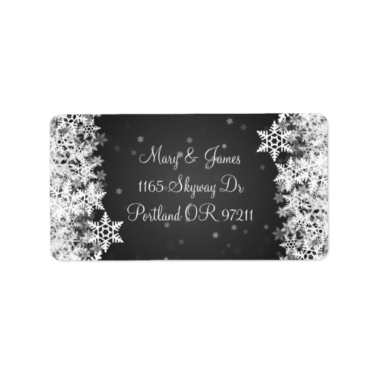Elegant Wedding Address Winter Snowflakes Black Address Label