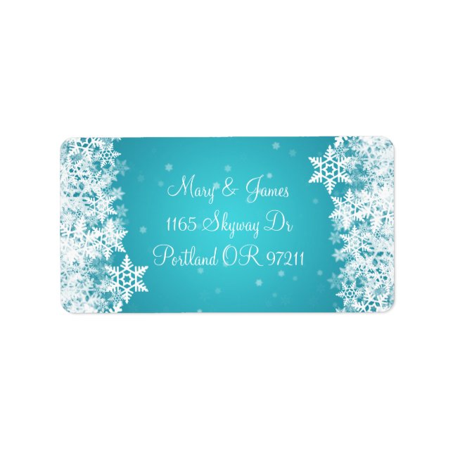 Elegant Wedding Address Winter Snowflakes Blue Label (Front)