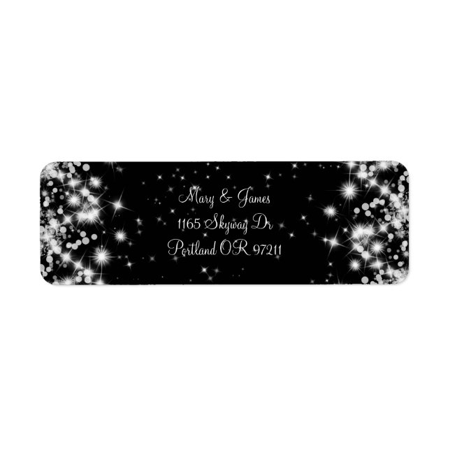 Elegant Wedding Address Winter Sparkle Black Return Address Label (Front)