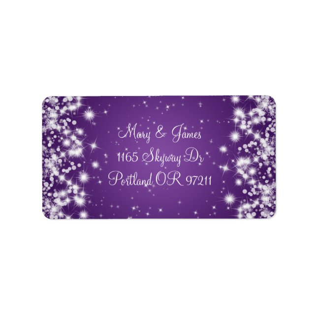 Elegant Wedding Address Winter Sparkle Purple Label (Front)