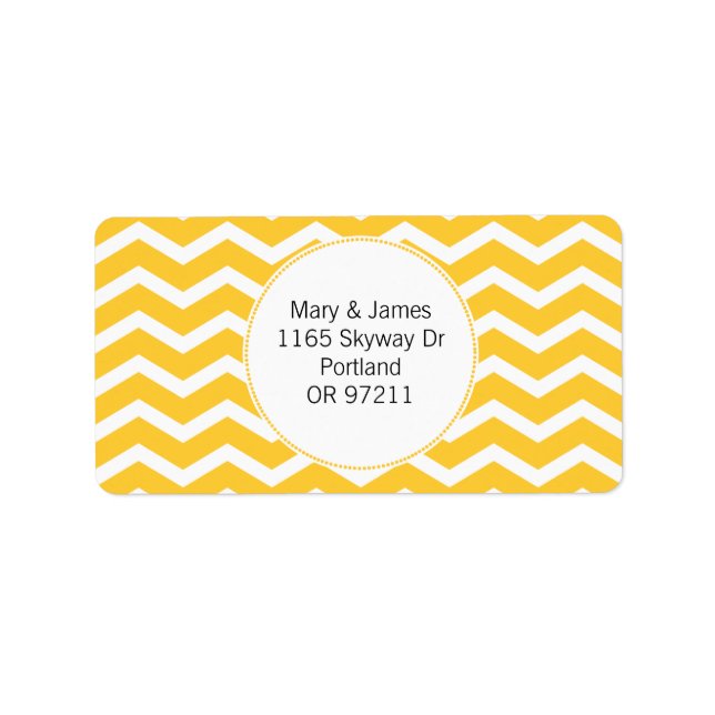 Elegant Wedding Address Yellow Chevron Pattern Label (Front)