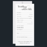 Elegant Wedding Advice Cards Funny<br><div class="desc">Add a little fun by giving each guest this wedding advice lib card to fill out. It's a great ice breaker to get the conversation flowing at the tables, and, you have a wonderful reminder of your day for years to come by rereading them over and over. Part of the...</div>
