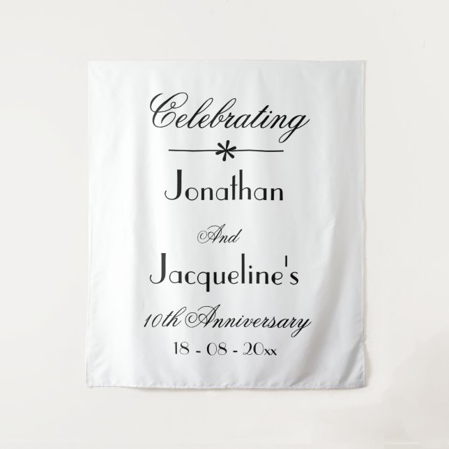   Elegant Wedding Anniversary Backdrop Tapestry (Front)