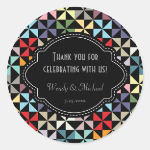 Elegant Wedding Anniversary Black Pinwheel Pattern Classic Round Sticker