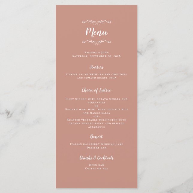 Elegant Wedding Anniversary Dinner Party Rose Gold Menu (Front)
