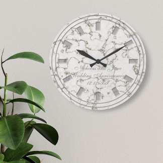 Elegant Wedding Anniversary Faux Marble Clock