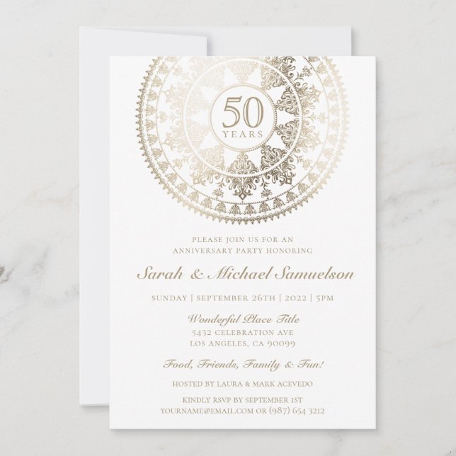 Elegant Wedding Anniversary Invitations Gold Foil (Front)