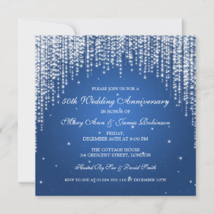 Elegant Wedding Anniversary Night Dazzle Blue Invitation
