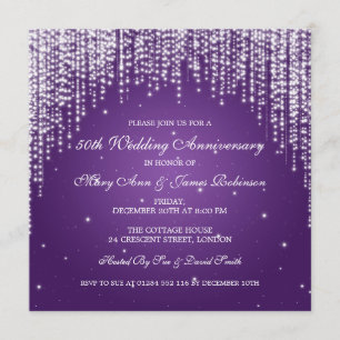 Elegant Wedding Anniversary Night Dazzle Purple Invitation