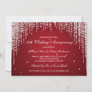 Elegant Wedding Anniversary Night Dazzle Red Invitation