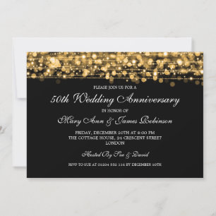 Elegant Wedding Anniversary Party Sparkles Gold Invitation