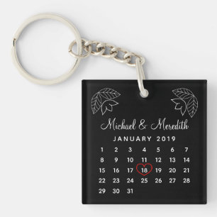 Elegant Wedding Anniversary Personalised Calendar Key Ring