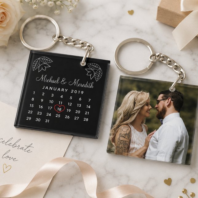 Elegant Wedding Anniversary Personalised Calendar Key Ring (Creator Uploaded)