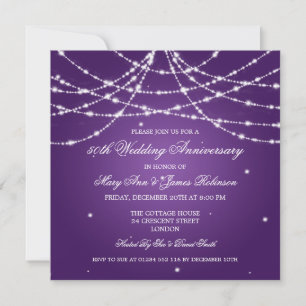 Elegant Wedding Anniversary String Of Stars Purple Invitation