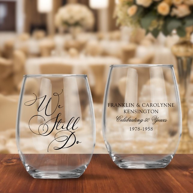 Elegant Wedding Anniversary Vow Renewal  Stemless Wine Glass (Elegant Wedding Anniversary Vow Renewal Stemless Wine Glasses)