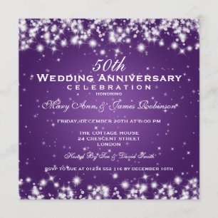 Elegant Wedding Anniversary Winter Sparkle Purple Invitation