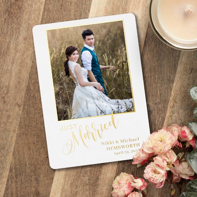 Elegant Wedding Announcement Photo Card with Foil (Creator Uploaded)