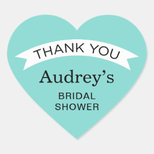 Elegant Wedding Aqua Blue Bridal Shower Thank You Heart Sticker