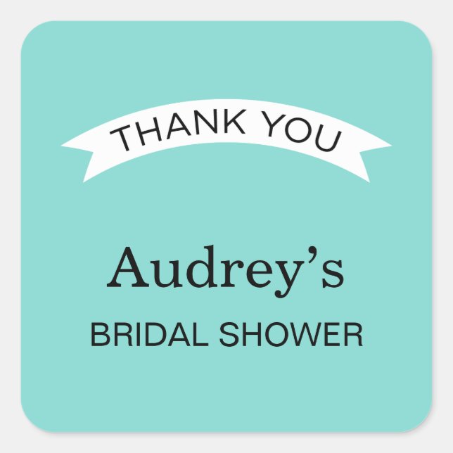 Elegant Wedding Aqua Blue Bridal Shower Thank You Square Sticker (Front)