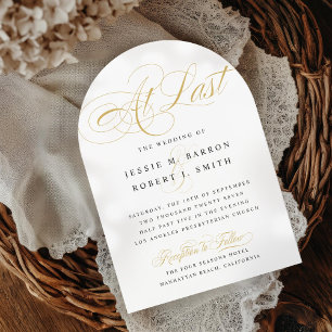 Elegant Wedding At Last Gold Calligraphy Arch Invitation