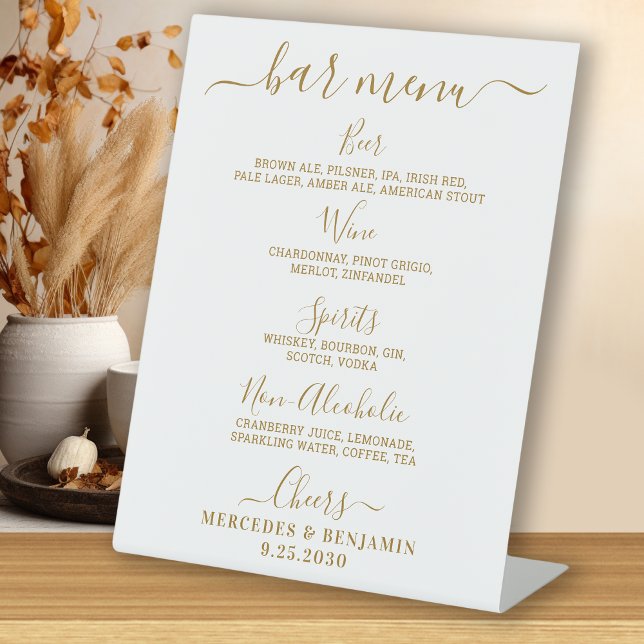 Elegant Wedding Bar Gold Personalised Drink Menu  Pedestal Sign (Creator Uploaded)