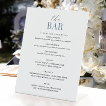 Elegant Wedding Bar Menu Chic Minimalist Blue