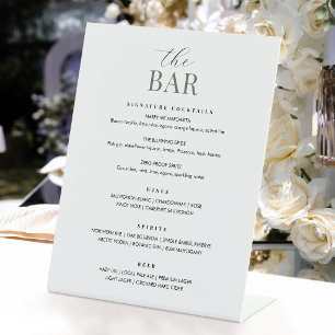Elegant Wedding Bar Menu Chic Minimalist Green Pedestal Sign