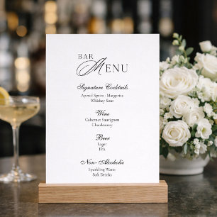 Elegant Wedding Bar Menu Sign Invitation