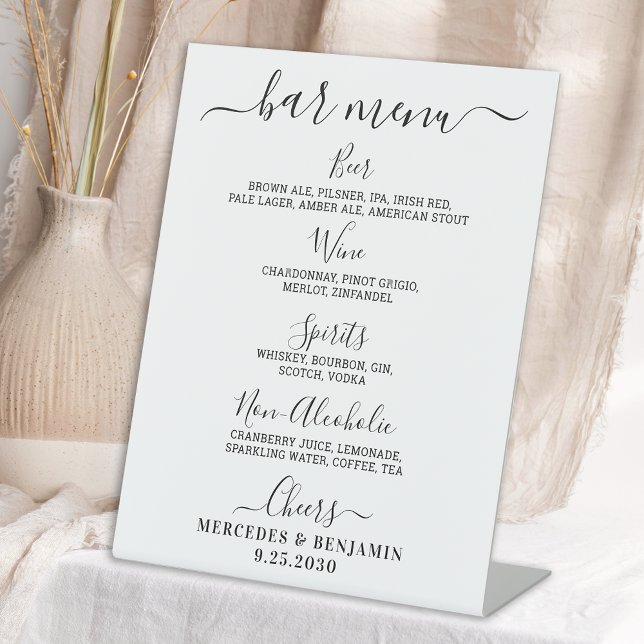 Elegant Wedding Bar Personalised Drink Menu Pedestal Sign (Creator Uploaded)