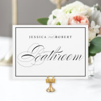 Elegant Wedding Bathroom Sign Black Border