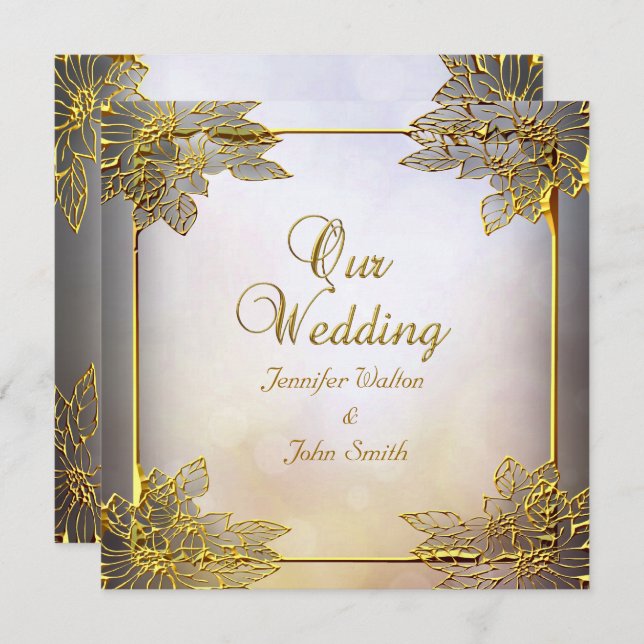 Elegant Wedding Beige Gold Invitation (Front/Back)
