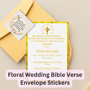 Elegant Wedding Bible Verse Genesis Floral Border Classic Round Sticker