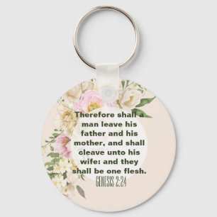 Elegant Wedding Bible Verse Genesis Floral Border Key Ring